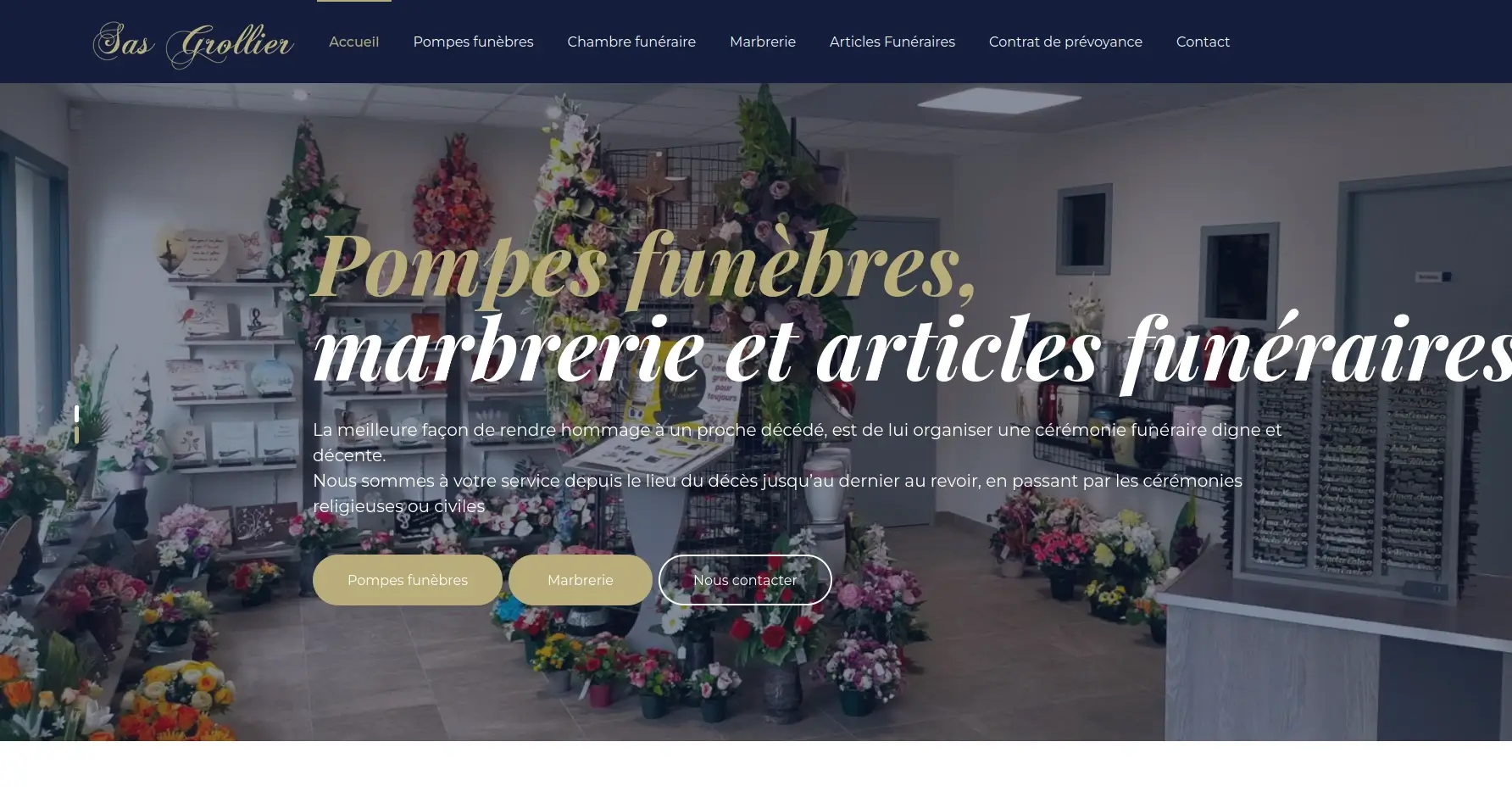 Capture du site web Grollier pompes funèbres